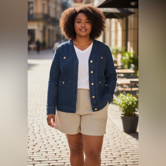 Free Market Jackets & Blazers - Argyle Blue Denim Jacket with Gold Buttons